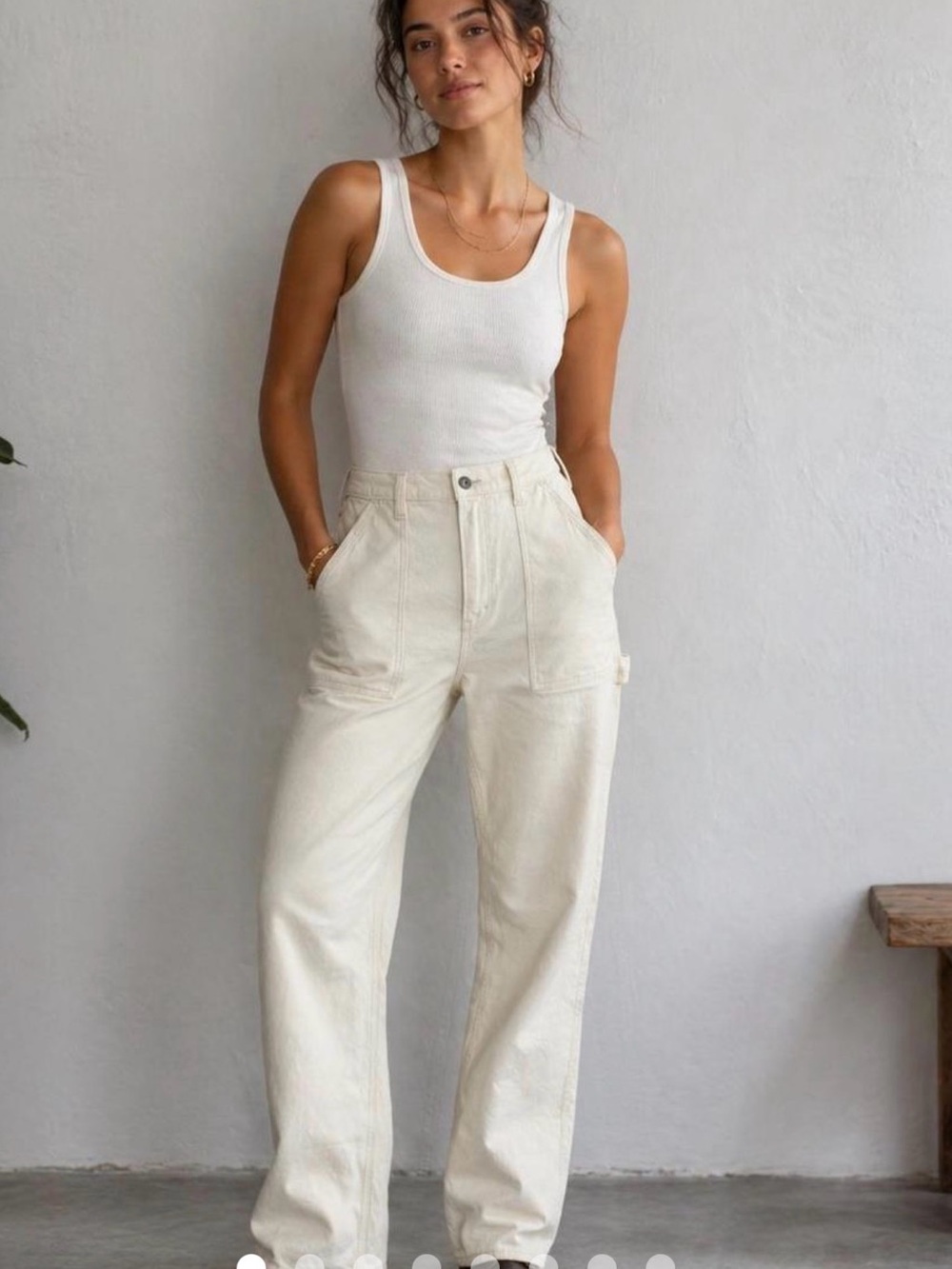 Abercrombie & Fitch Retro 90s Cream High-Waist Wide Leg Utility Jean Pants